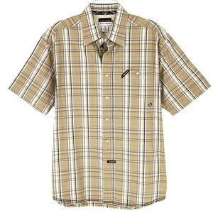 Ecko Unltd Shirt Mens Large Beige White Plaid Cotton Logo Casual Retro Resort